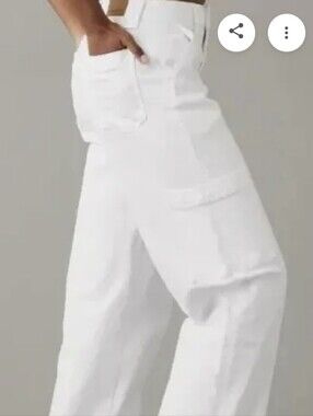 NWT American Eagle Outfitters Women's White Super High Rise Baggy Cargo Pants